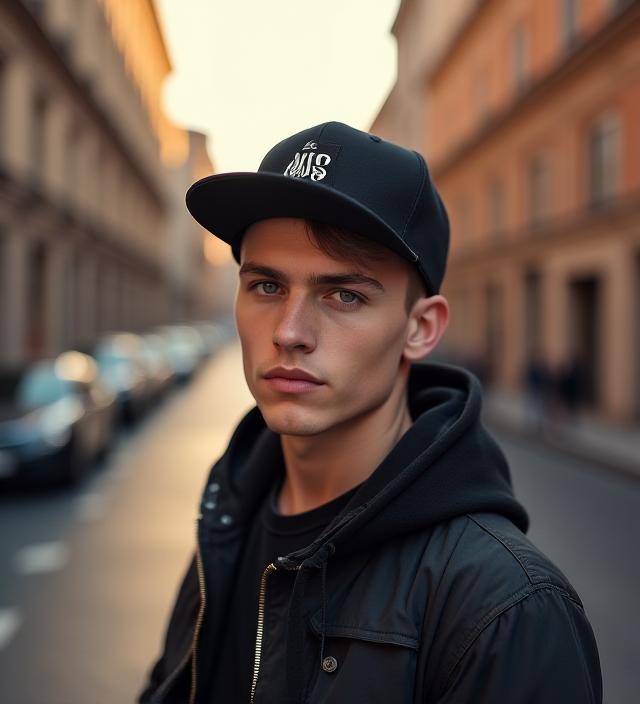 Ragazzo con snapback moderno sfondo urbano Roma