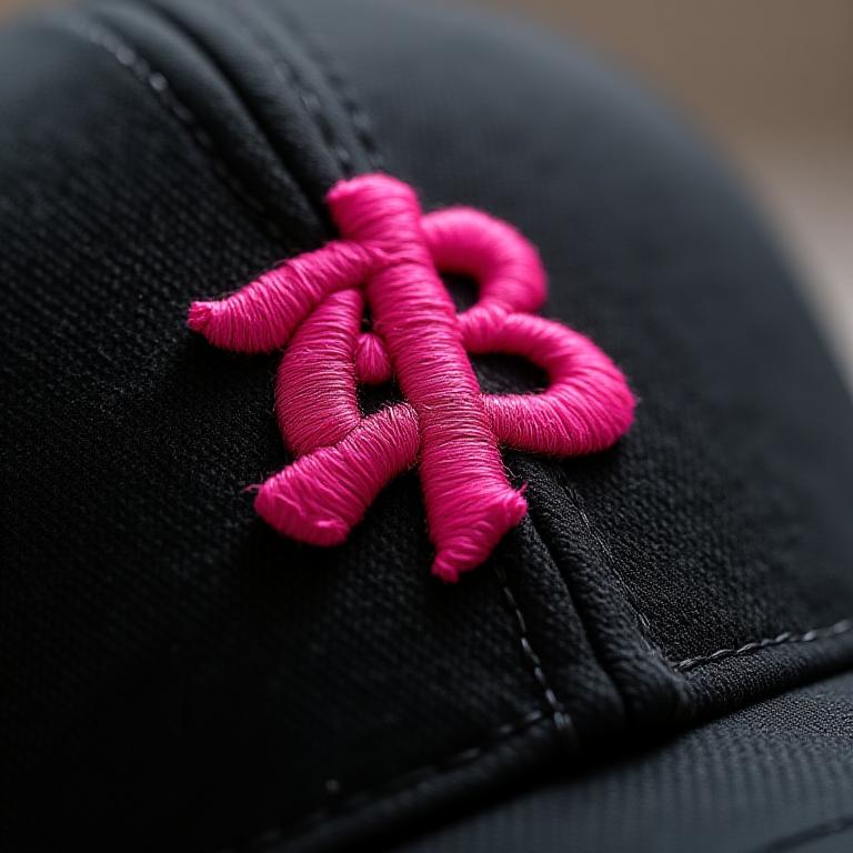 Dettaglio ricamo 3D su cappello nero